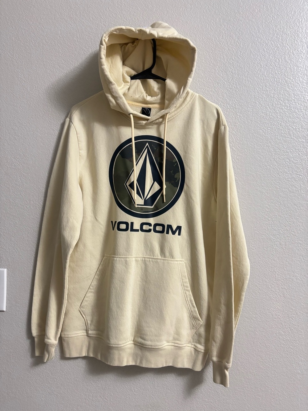 Volcom Men's Cream Crewneck Hoodie with Bold Logo